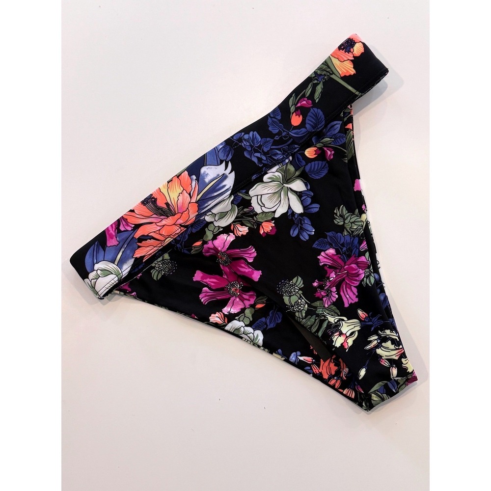 Pinkcolada Floral High Cut Bikini Bottom Black Tropical Print Swimwear XL NEW